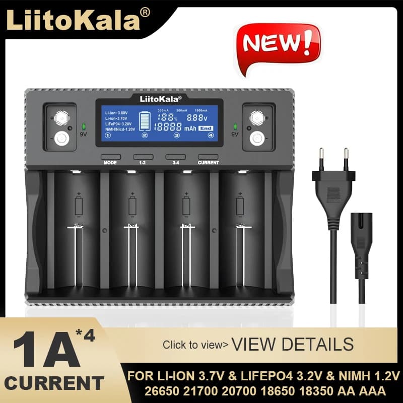 Liitokala Lii-D4XL Battery Charger for 18650 D NiMH LiFePO4 Li-ion 3.7V 1.2V 3.2V 9V 26650 14500 26700 18350 AA AAA