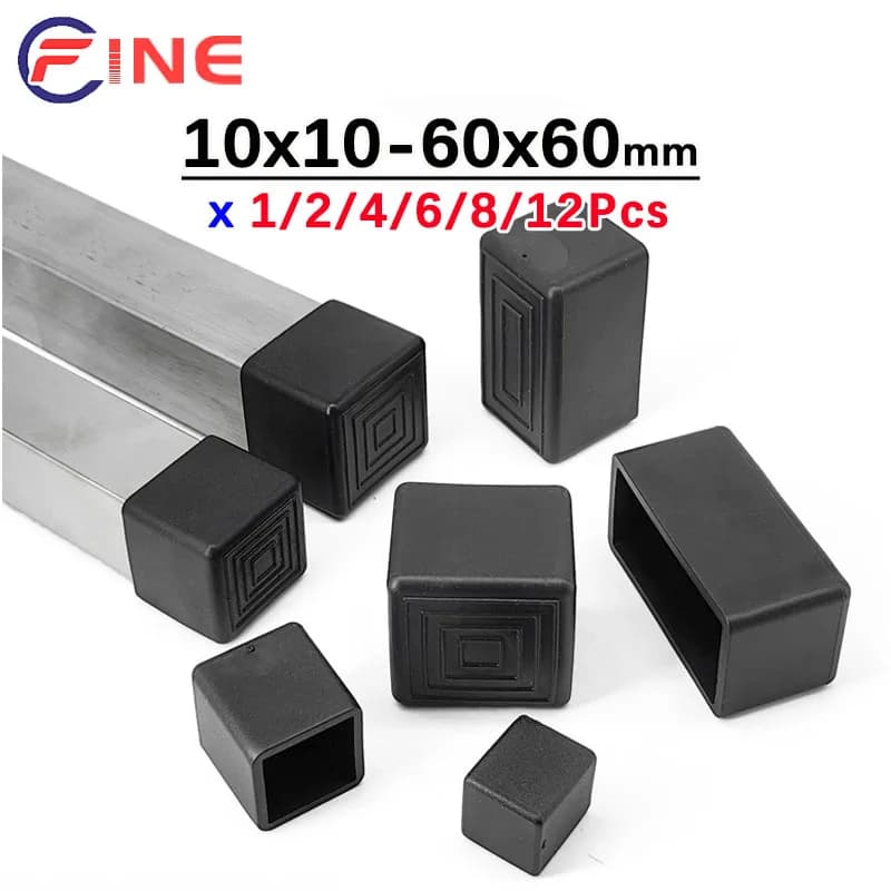 Square/Rectangle Black Chair Leg Caps Rubber Table Feet Furniture Tube End Covers Tips Non-slip Floor Protector Pads Pipe Plugs