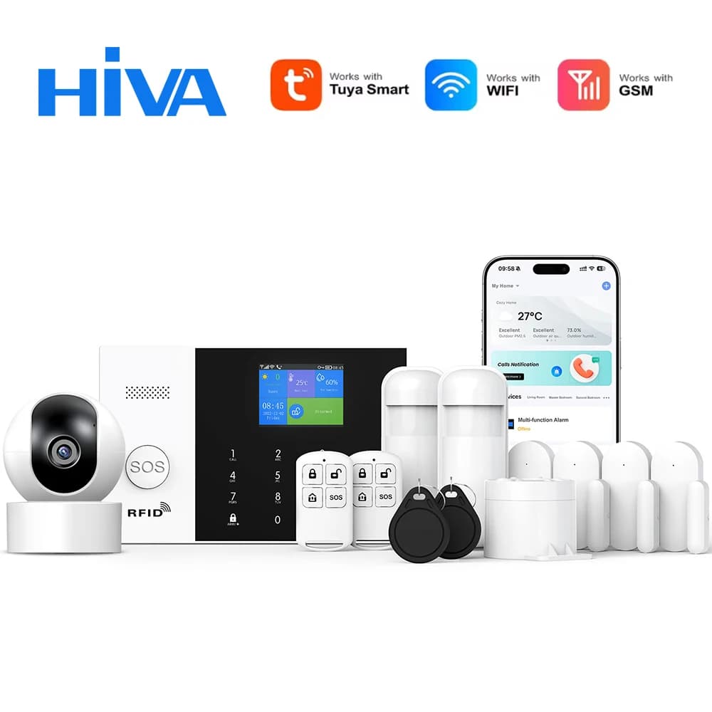 PG-107 Tuya Wireless WIFI GSM Home Burglar Alarm System IP Camera PIR Motion Sensor Door Sensor Security Alarm Kit APP Control