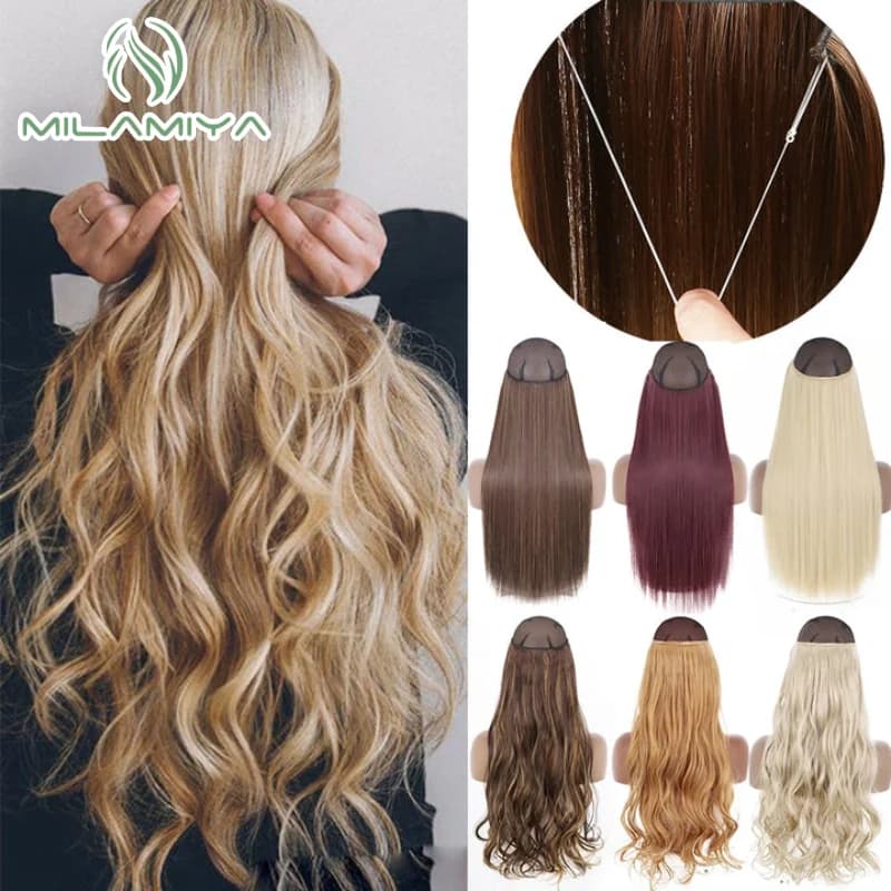 Clip Hair Extension Straight Ombre Fish Line Human Hair Extension Natural Remy Hair Straight Hairpiece Blonde For Women