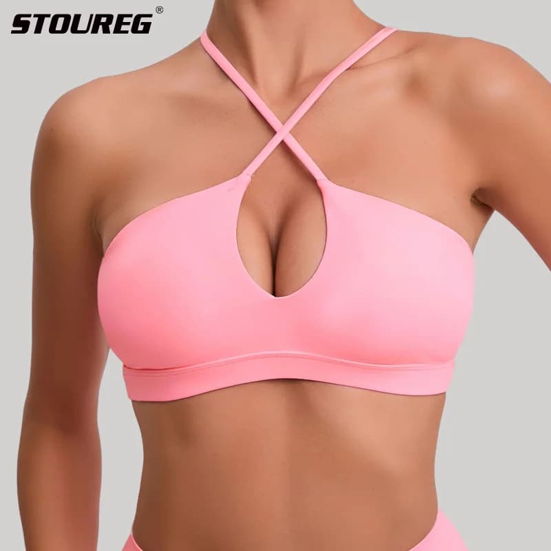 STOUREG Beautiful Back Sports Bra for Women Gym Yoga Bra Cross Back Running Sports Top Breathable Fitness Paded Sportswear