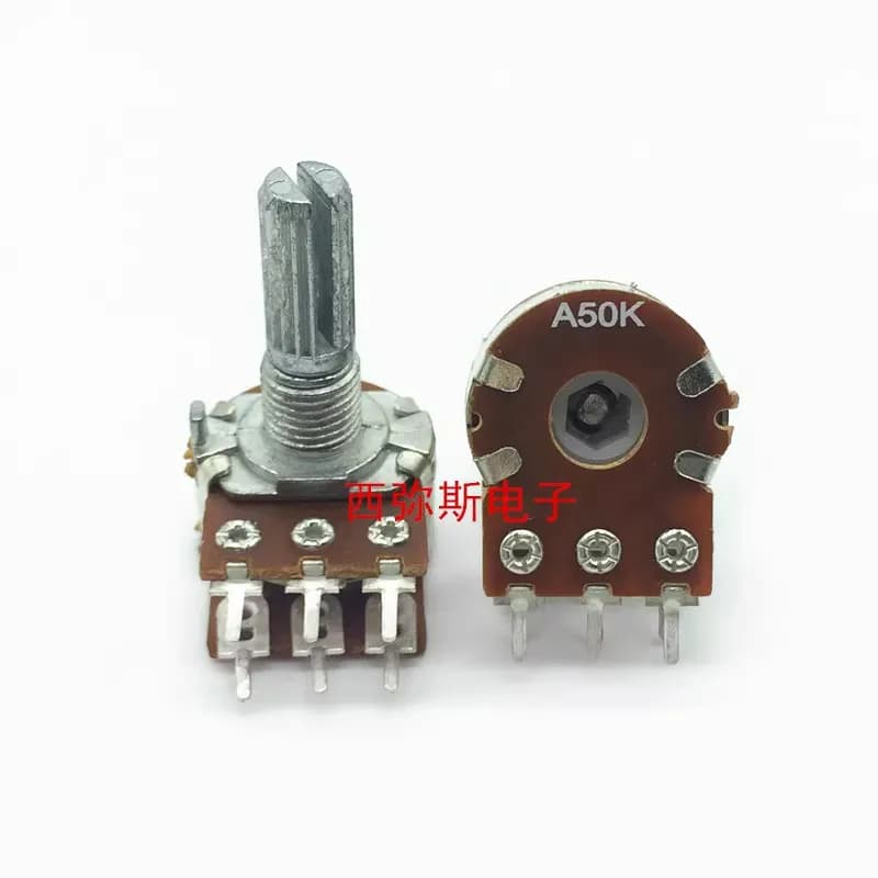 1PCS,Single-loop potentiometer,RK16 A50K,6 Pin,Audio volume amplifier potentiometer,The shaft length is 20mm