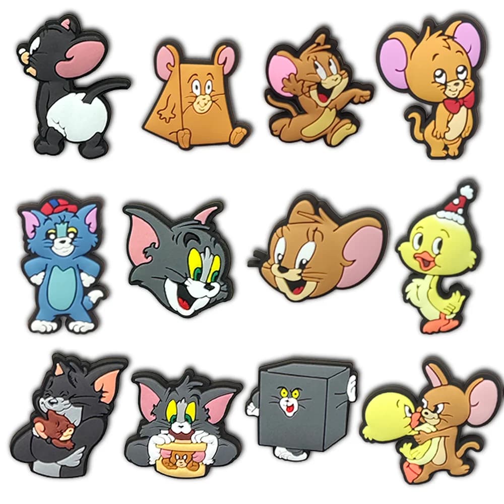 12pcs/set Cartoon Shoe Charms Designer Cute mouse Shoe Charms Decoration Cat Sandal Accessories for Kids Gifts