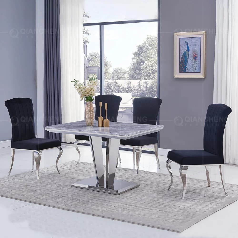 luxury square grey marble top dining table and chair set for 8 rectangle retro ss 304 dining table