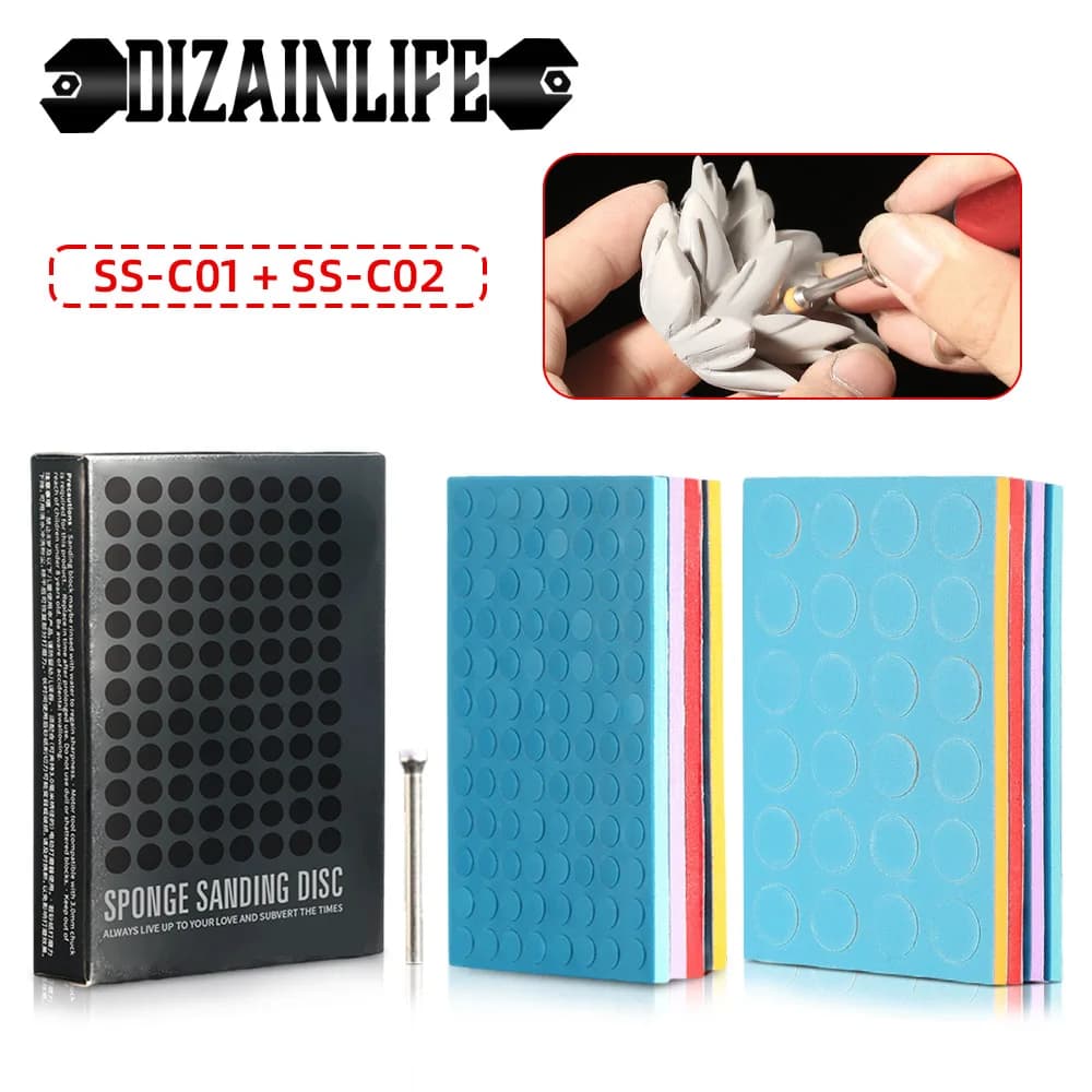 DSPIAE SS-C01 SS-C02 Sanding Sponge Set Grinding Polishing Sandpaper Self Adhesive Sponge Disc Double Side Abrasive Model Tool