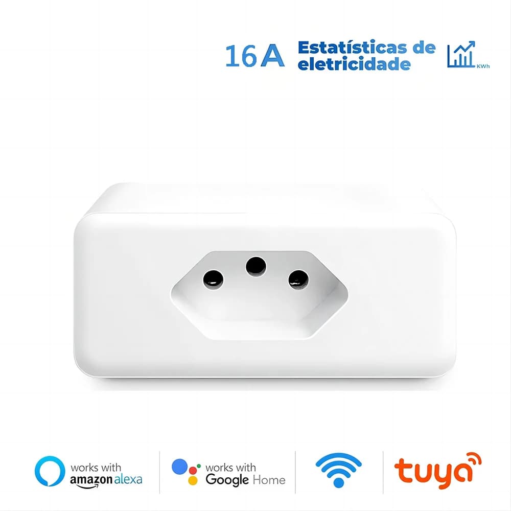 Tuya 16A Brazil Standard WiFi Smart Plug with Power Monitor, Smart Life APP Smart Socket Voice Work for Google Home Alexa