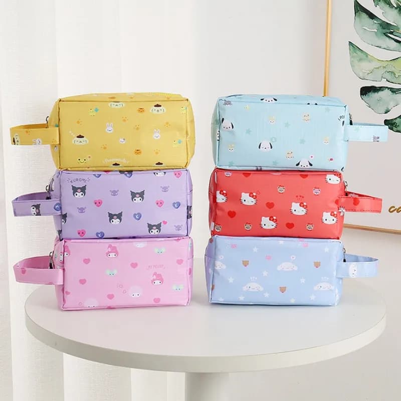 Student Pen Case Makeup Bag Cartoon Melody Kuromi Cinnamoroll Printed Large Capacity Portable Travel Toilet B