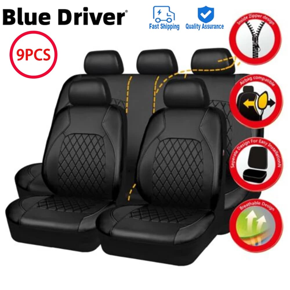9pcs/Set Universal Car Seat Set PU Leather Car Seat Cushion Fully Surrounded Protective Pad Anti-Scratch Car Interior Accessorie