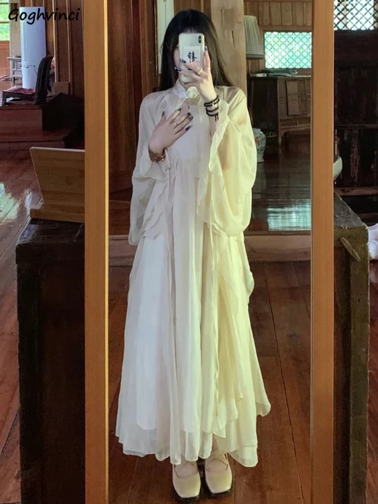 Sets Women Loose Summer Sunscreen Chinese Style Pure Literary Fairycore Coats Chic Ruffles Delicate Gentle Dress Vintage Outfits