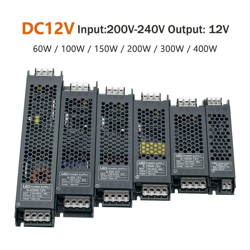 LED Power Supply AC190-240V DC12V 24V Mute Lighting Transformer LED Converter Light Driver Power Adapter 60W 100W 200W 300W 400W