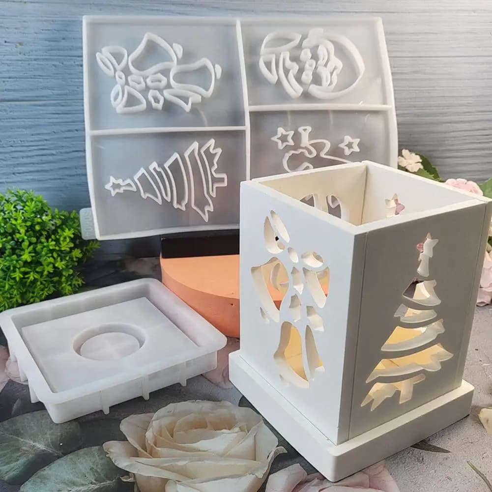 3D Christmas Theme Candle Cover Ornament Silicone Molds Projection Candle Gypsum Concrete Cover Molds Resin House Pieced Se J8O3