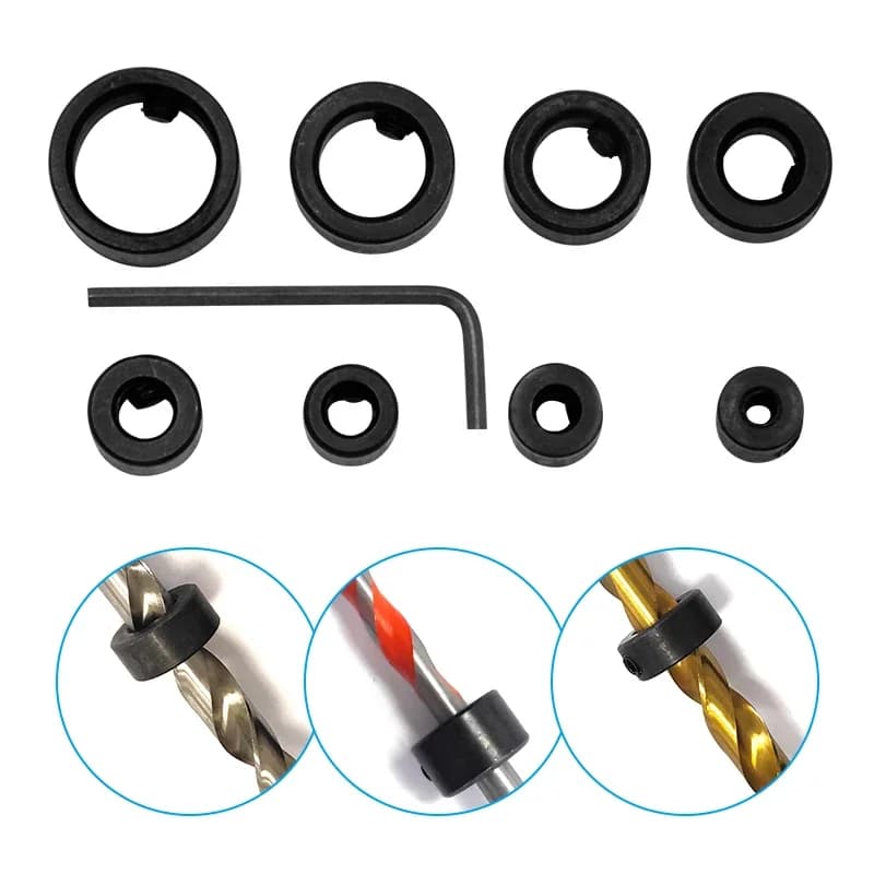 8pc drill bit limit ring 3-16mm Setting circles woodworking screw clamp drill bit adjusting tool with small wrench set