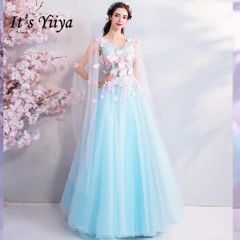 It's YiiYa Green Tulle Evening Dresses Sleeveless V-neck Butterfly A-line Floor-length Plus size Women Party Formal Gown LX799