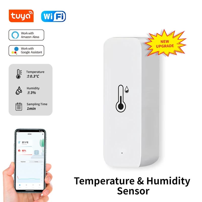 IHSENO Tuya WiFi Temperature Humidity Sensor Smart Life APP Monitor Smart Home Work With Alexa Google Home No Hub Required