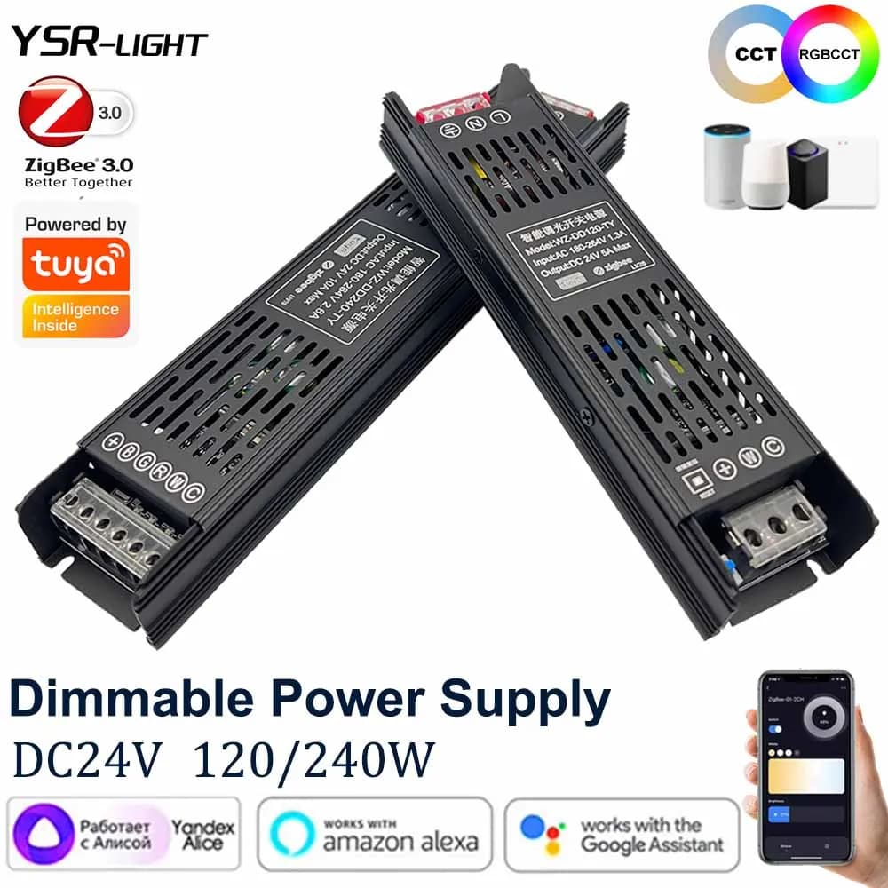 Tuya Zigbee Dimmable Led Driver DC24V 120/240W CCT/RGBCCT Dimmer Transformer 2in1 Support Voice Control Alice Alexa Google
