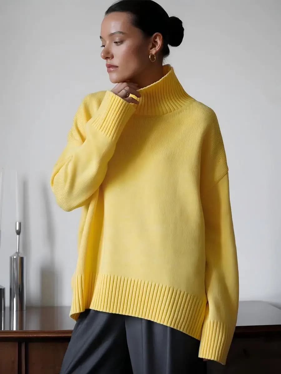 Blubelle Autumn Winter Women's Oversized Turtleneck Sweater Casual Warm Solid Basic Loose Knitted Jumper Pullover