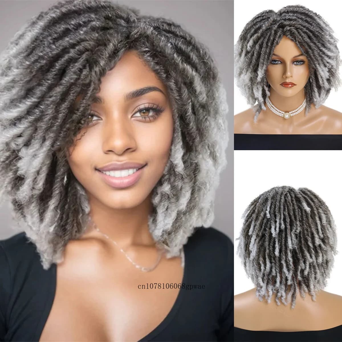 Synthetic Braided Wigs Ombre Grey Wigs for Black Women Dreadlocks Wig Locs Crochet Twist Hair Short Afro Curly Wig Daily Costume