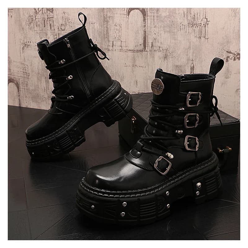 mens fashion punk goth dress original leather boots designer black white shoes cowboy platform boot cool high motorcycle botas