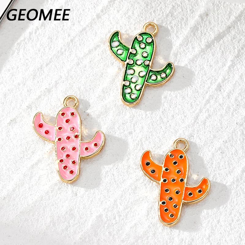 10pcs Original Alloy Enamel Cactus Charms Cute Potted Plant Pendant For Earring Bracelet Necklace Diy Jewelry Make