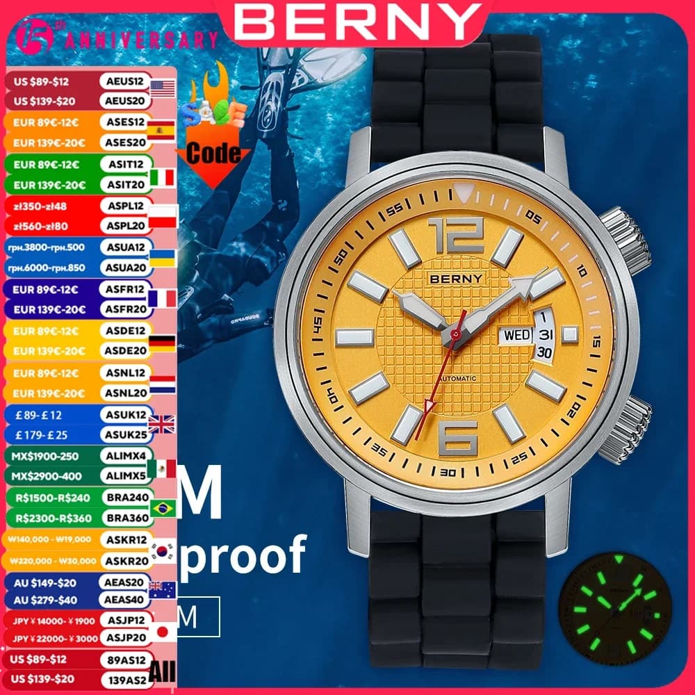 Miyota 8205 20ATM Diver Automatic Mechanical Watch Men Sport Luminous Sapphire Waterproof Wristwatch Swimming Self Winding Watch