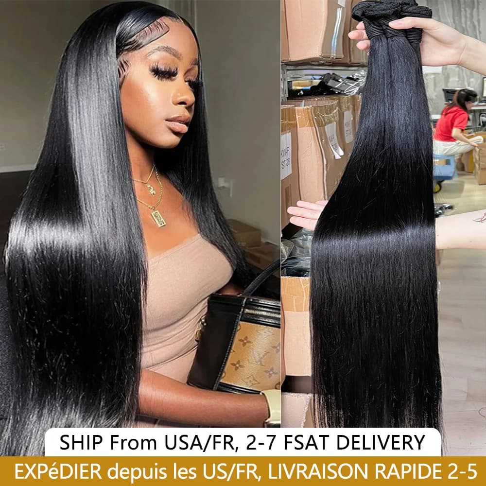 Annione Straight Human Hair Bundles 12A Bundles Raw Hair 100% Human Hair Brazilian Wave 3/4 Bundles Bulk Braiding Hair Extension