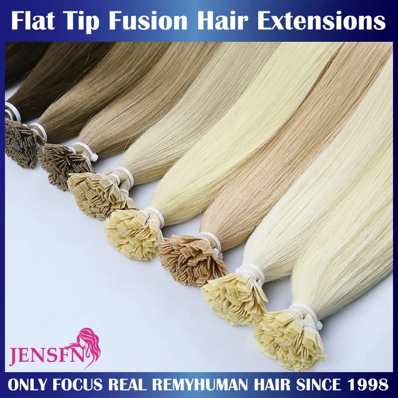 JENSFN Straight Fusion Flat Tip Human Hair Extensions 16"-26" Inch 1g/Strand 100pcs/Set Natural Hair Extensions Keratin Capsule