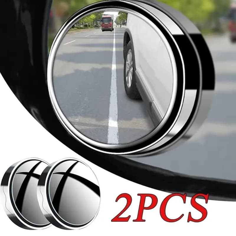 2pcs New convex mounted auxiliary rear-view mirror 360 degree rotation wide-angle round frame blind spot accessory
