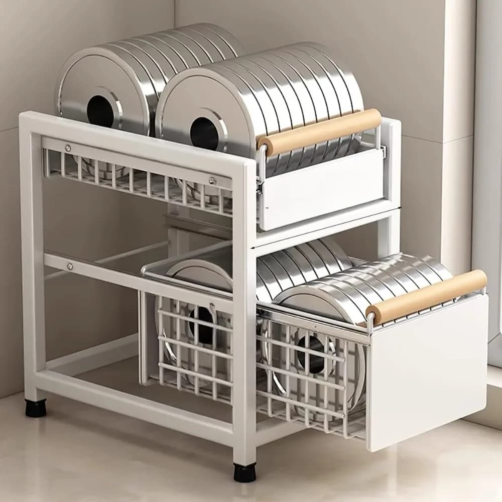 Kitchen Sink Storage Rack Sink Pull-Out Organizer Carbon Steel Bathroom Rack Layered Seasoning Storage Shelf Countertop Cabinet