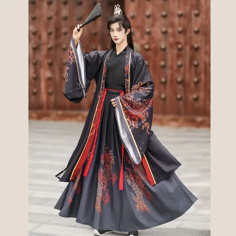 Autumn WeiJin Style Red Black Printed Hanfu Dress Men's Chinese Traditional Hanfu Knight Cosplay Costumes Carnival Plus Size 3XL