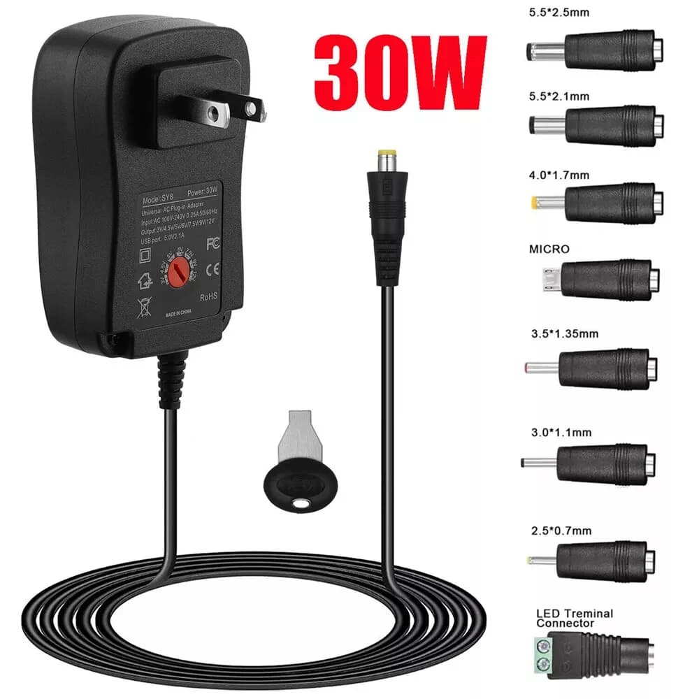 Power Adapter Universal Adjustable Voltage Power Supply AC/DC Adapter EU/US/AU /UK Plug Charger 8Tip 30W