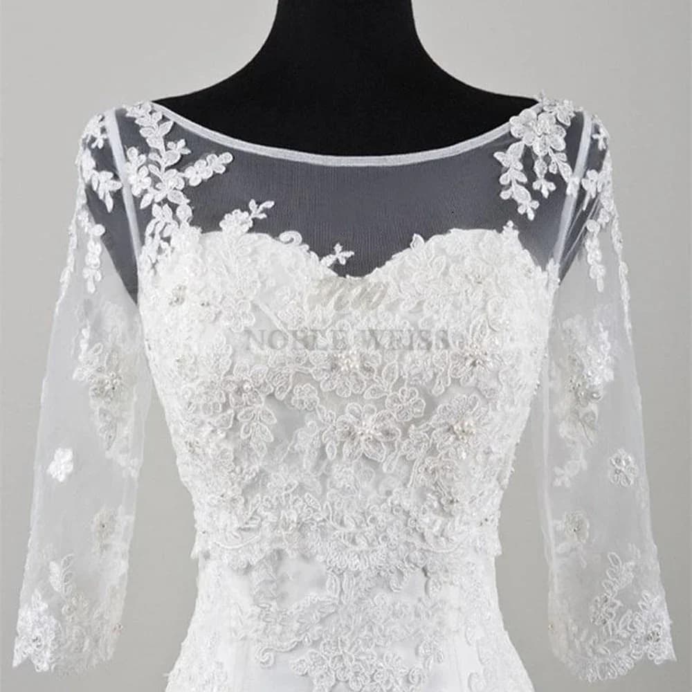 3/4 Long Sleeve Wedding Bolero Scoop Bridal Wraps for Wedding Party Prom Beaded Bride Jacket Bolero Shrug Customized