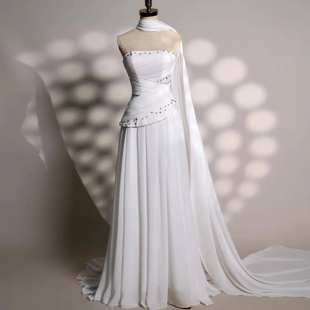 Customized Sexy Chiffon Pleat A-line Strapless Long Dresses Prom Dresses Classic Exquisite Modern Style Pastrol Unisex Chinese S