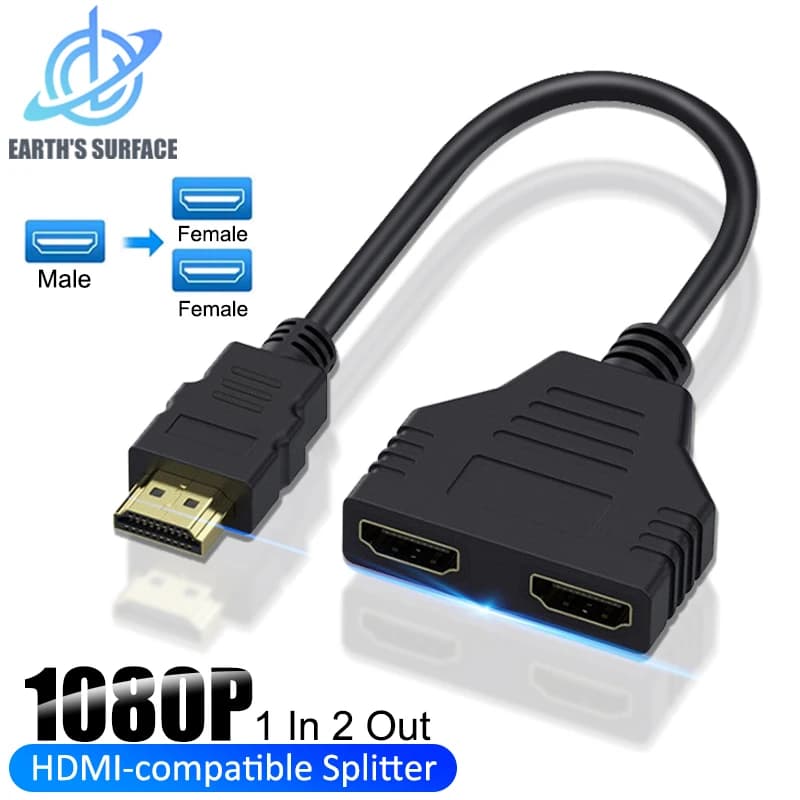 1 In 2 Out HDMI-compatible Splitter Cable 1080P 2 Dual Port Hdmi-Compatible Cable Y Splitter Adapter for Laptop Monitor TV Box