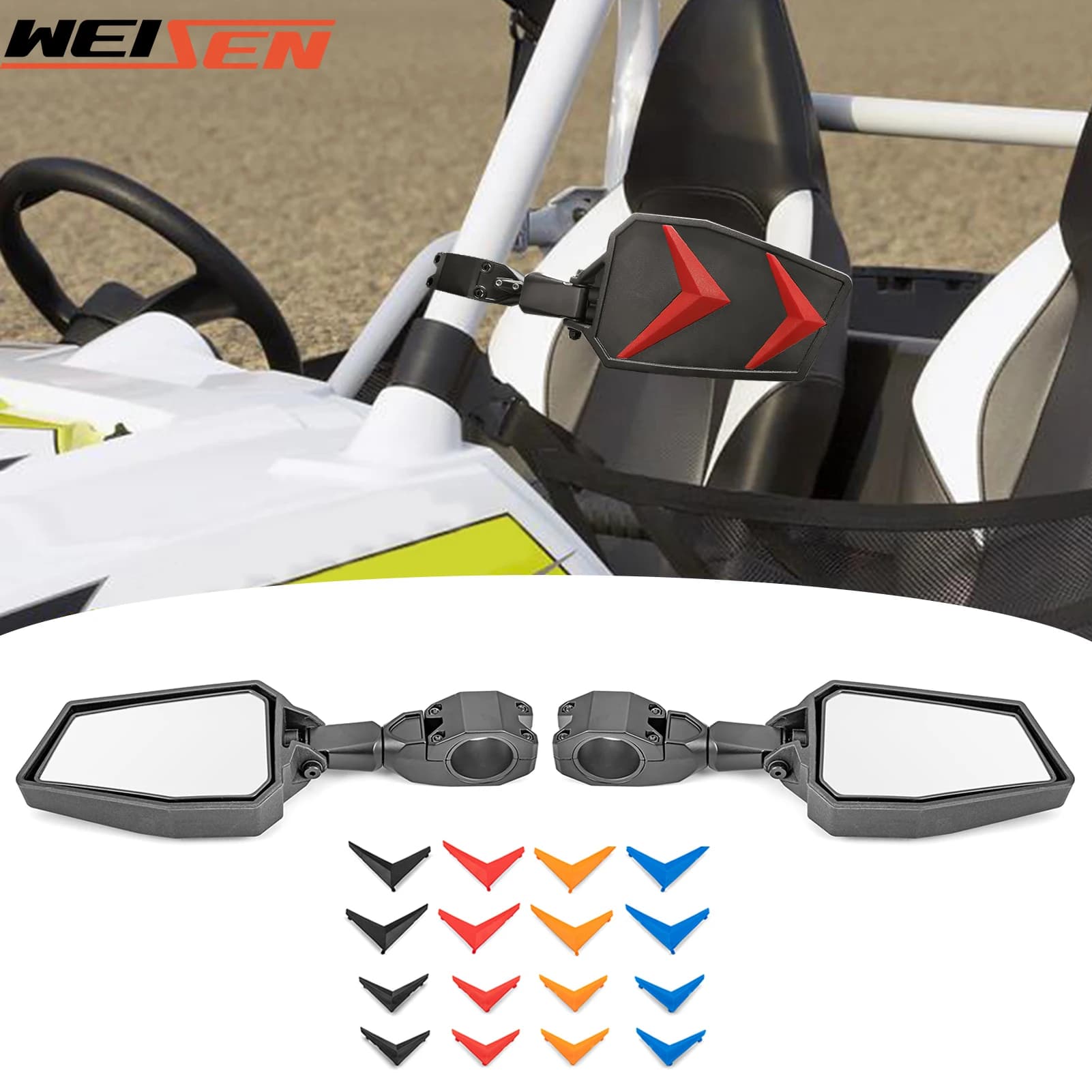 UTV Break Away Side Rear View Mirror 1.75" To 2"Roll Bar for Polaris RZR 800 900 1000 Turbo Ranger Honda Pioneer 1000 500 Talon