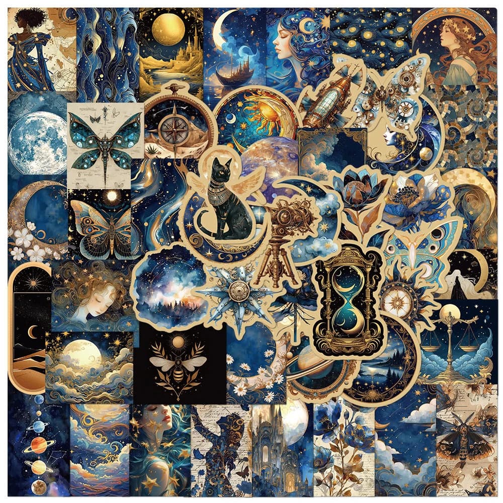 50pcs Retro Astronomy Universe Planets Stickers Galaxy Moon Astrology Aesthetic Decals Sticker for Suitcase Phone Notebook