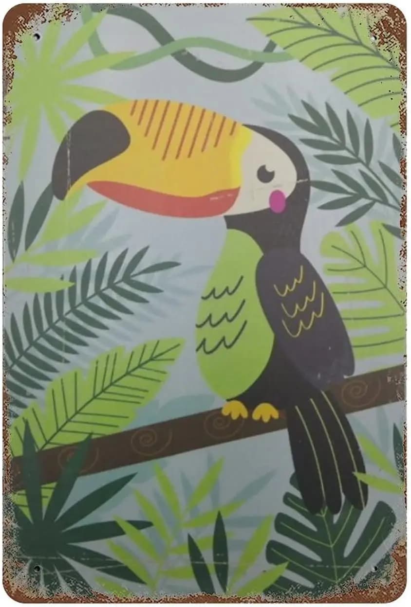Toucan Metallic Cartoon Vintage Tin Sign Decoration Big Bird Wall Decor Beer Bar Cafe Home Bathroom Funny Vintage Art Sign Iron