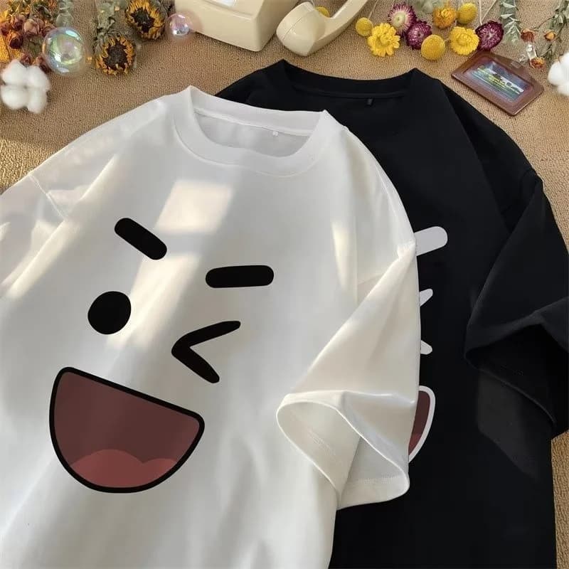 8XL Korean loose fit fashionable trendy American retro happy emotional T-shirt casual men multifunctional couple set