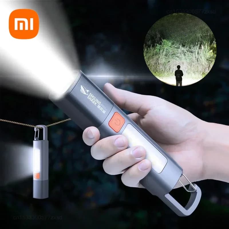 Xiaomi Outdoor Flashlight Portable Strong Lights Variable Focus with Floodlight Side Lights Long Range USB Rechargeable LED Lamp