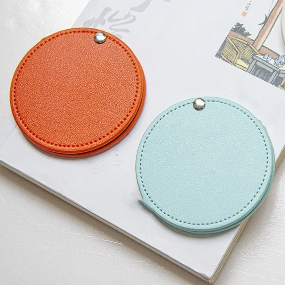 PU Leather Ultra-thin Round Makeup Mirror Stainless Steel Double-sided Cosmetic Mirror Folding Pocket Compact Mirror for Travel