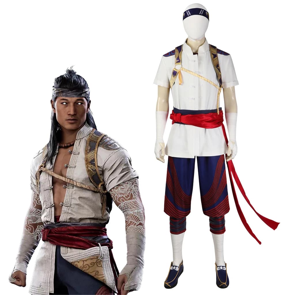 Mortal Kombat Liu Kang Cosplay Costume Liu Kang Chinese Style Button Top Pants Shoes Set Liu Kang Battle Suit Martial Arts Suit