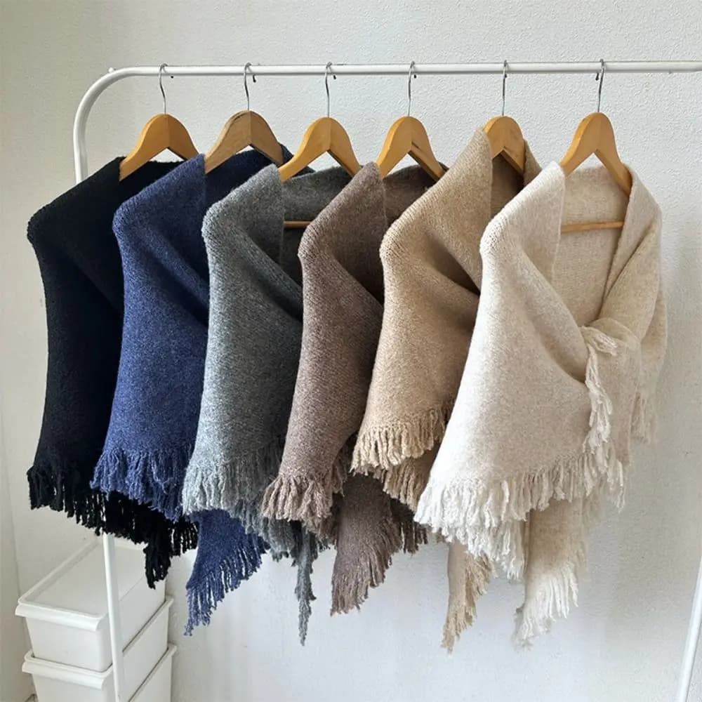 High Quality Winter Triangle Shawl Knitted Thickned Shawl Wraps Versatile Tassel Cold Proof Blanket Scarf for Women