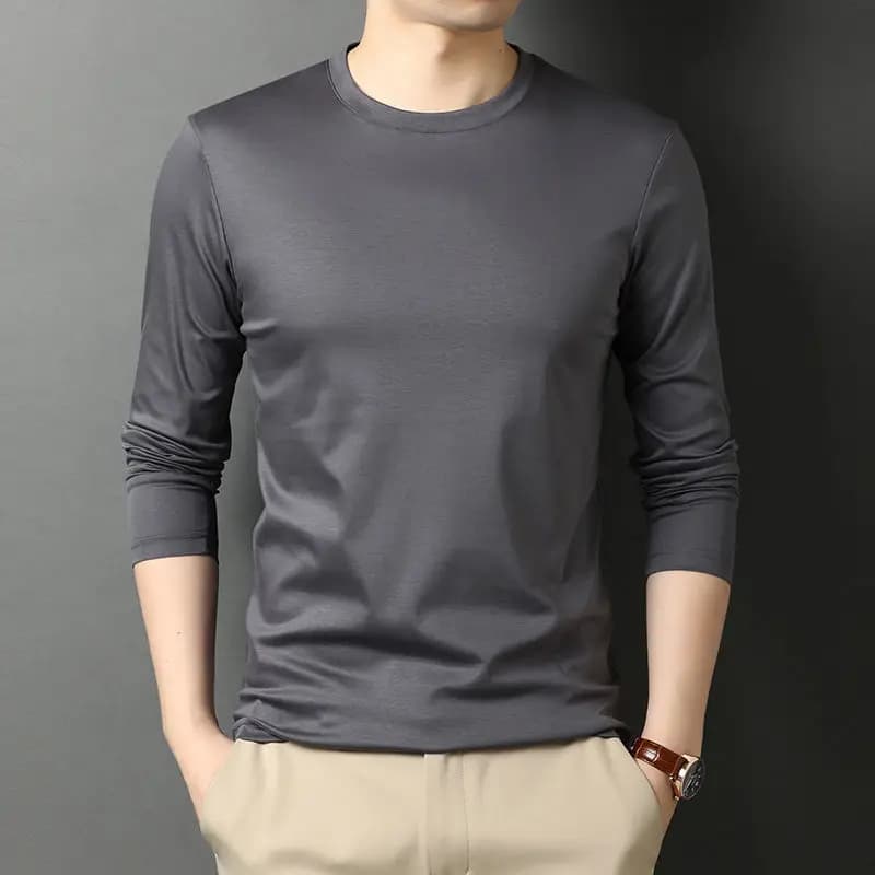 Fashion Stylish Luxury Men's Clothing Aesthetic oversize T-Shirt with Long Sleeves Loose Fit Silk Texture t-shirts man
