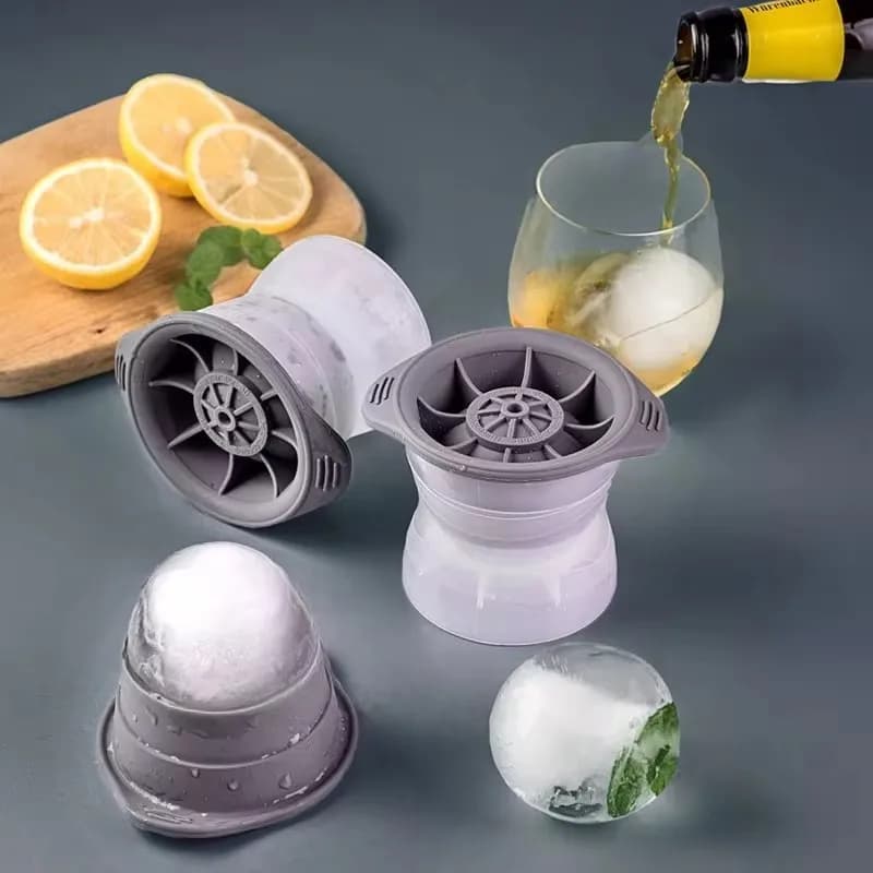 Circular Spherical Ice Cube Tray, Vertical Silicone Ice Hockey Mold, Bar Whiskey, 2Pcs