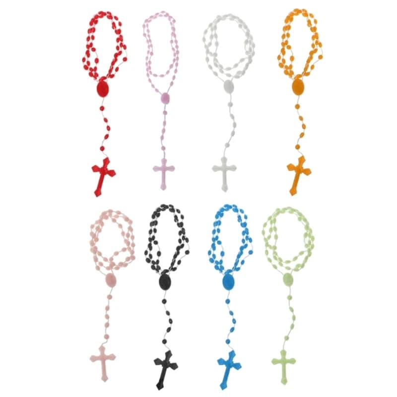 8 Colors Lovely Rosary Beads Necklace Plastic Noctilucent Necklace Church Prayer