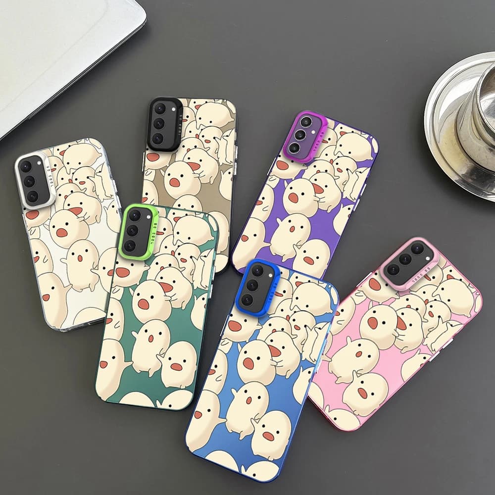 Cute Running Ghost Phone Case For Samsung S23 S24 S22 A71 A55 ULTRA PLUS FE Electroplated Silver IMD Laser Color Shell
