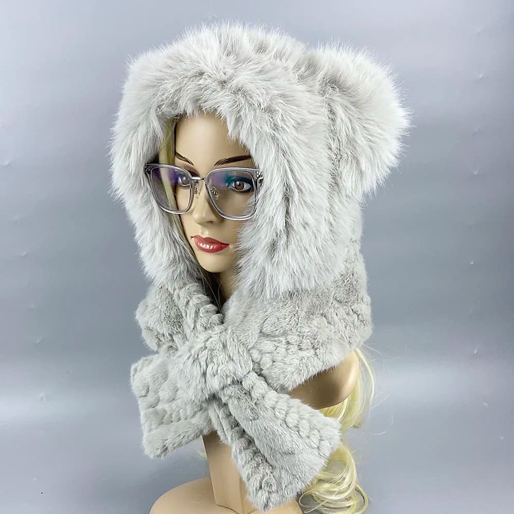 2024 New Simple And Convenient Women Winter Scarf 2 Pieces Cap Knitted Faux Fur Hat Neck Scarves Set Women's Scarf-collar Hat