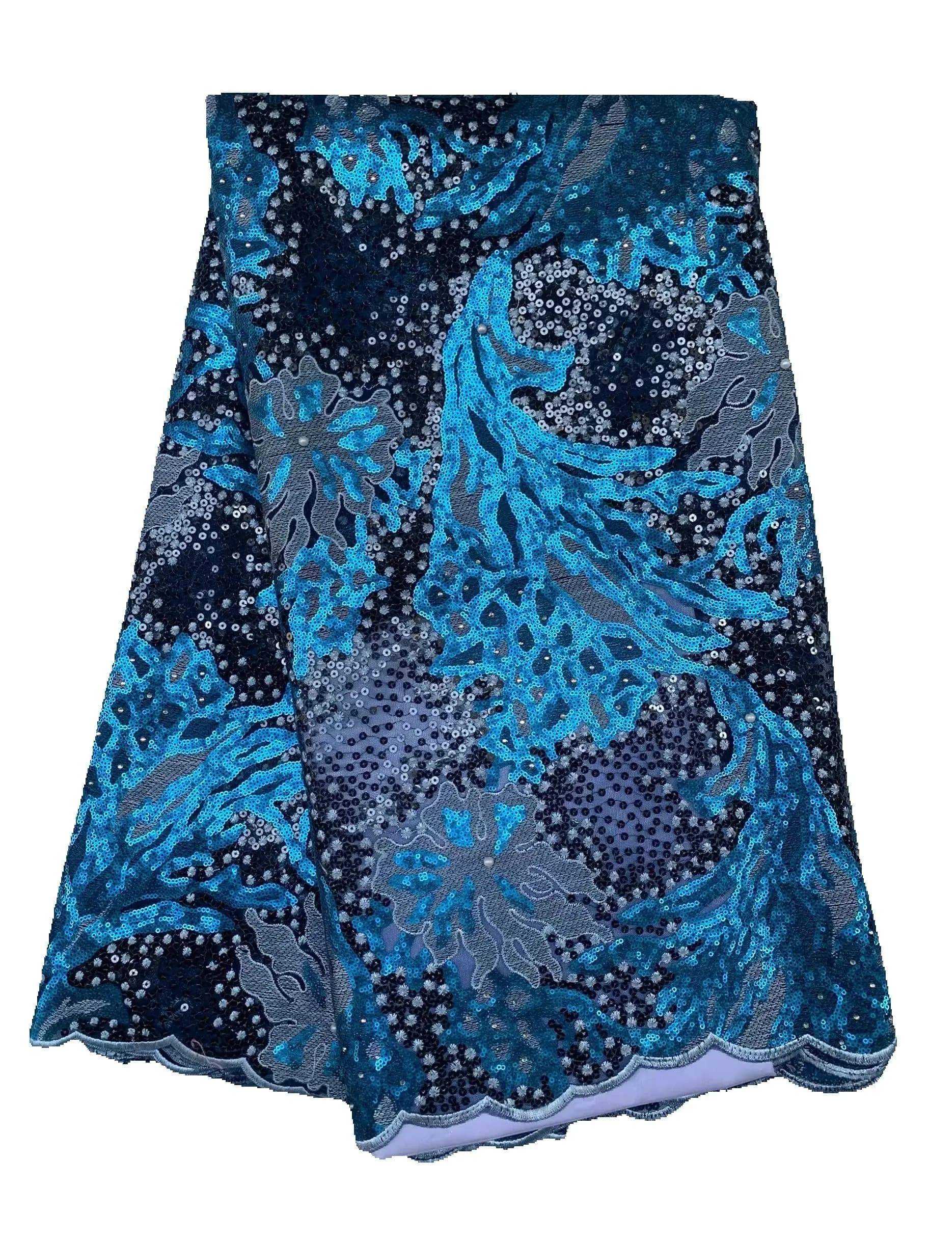 Luxury Double Net Rhinestones Bridal African Sequins Fabric Crafts For Evening Dress Cloth Materials