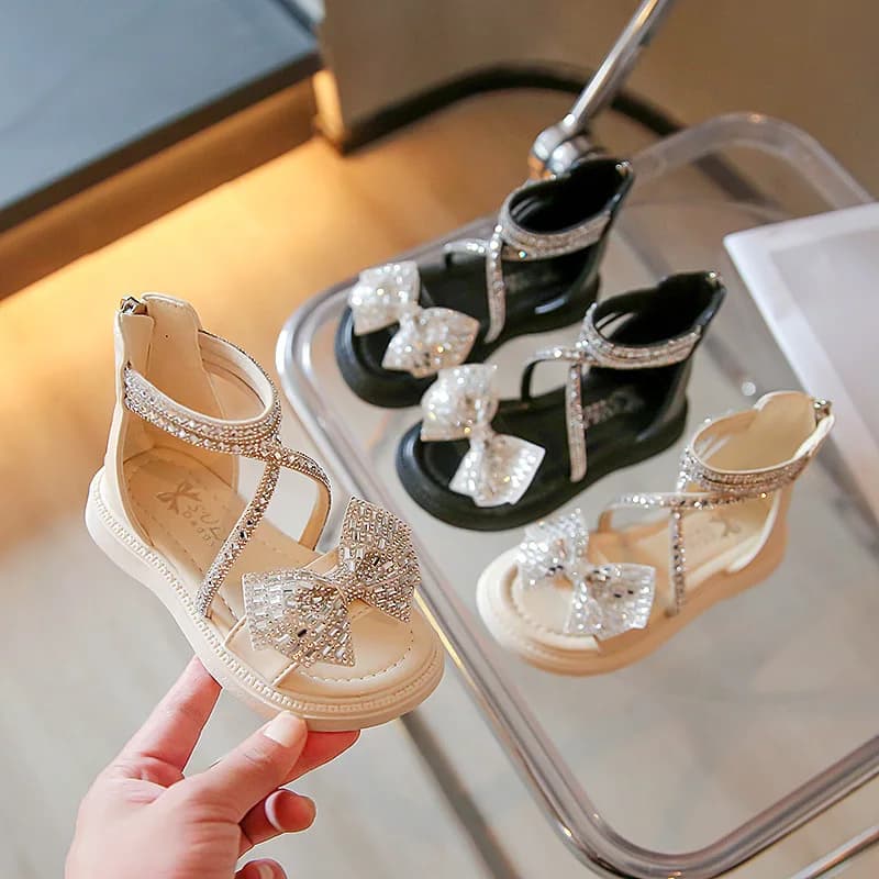 Girl's Sandals Sparkly Sandals for Kids Children Summer Sliders Ankle Strap Zipper 23-37 Wedges Stylish Kids Shoes