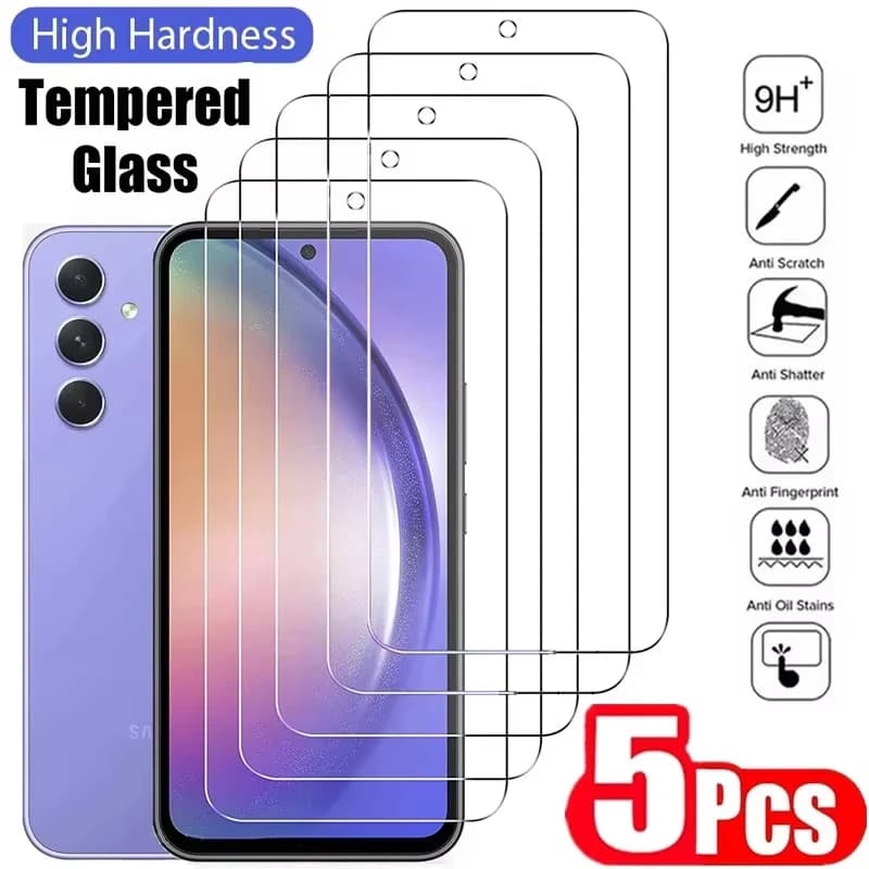 5Pcs Tempered Glass For Samsung Galaxy A05 A05s A06 A15 A16 A25 A35 A55 Screen Protector A04 A14 A24 A34 A54 A53 A13 A23 A33
