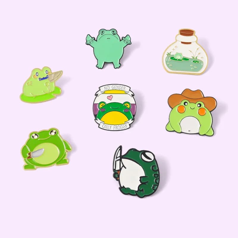 Custom Dagger Frog Enamel Pins Bottle Pond Genderless Animal Brooches Bag Lapel Badge Cute Jewelry Gifts Drop Shipping